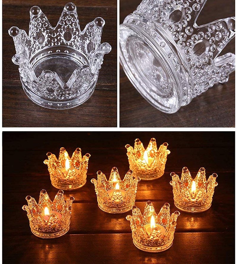 Vixdonos Crown Glass Tealight Candle Holder Set of 12 Clear Votive Candle Holders for Wedding, Party and Home Decor - Image 2